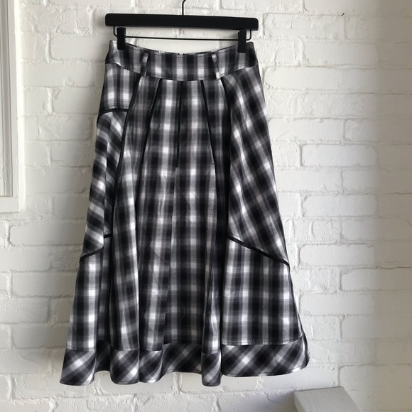 Ethyl black and white plaid midi skirt sZ 4 Medium - Picture 1 of 8
